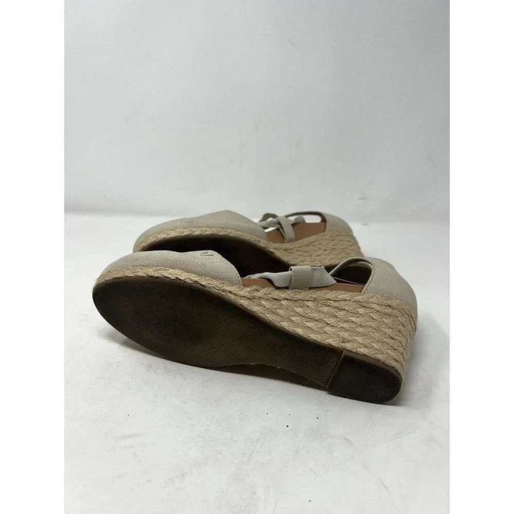 Vionic Kaitlyn Beige Canvas Lace Up Wedge Espadrille Sandals Womens 9.5‎