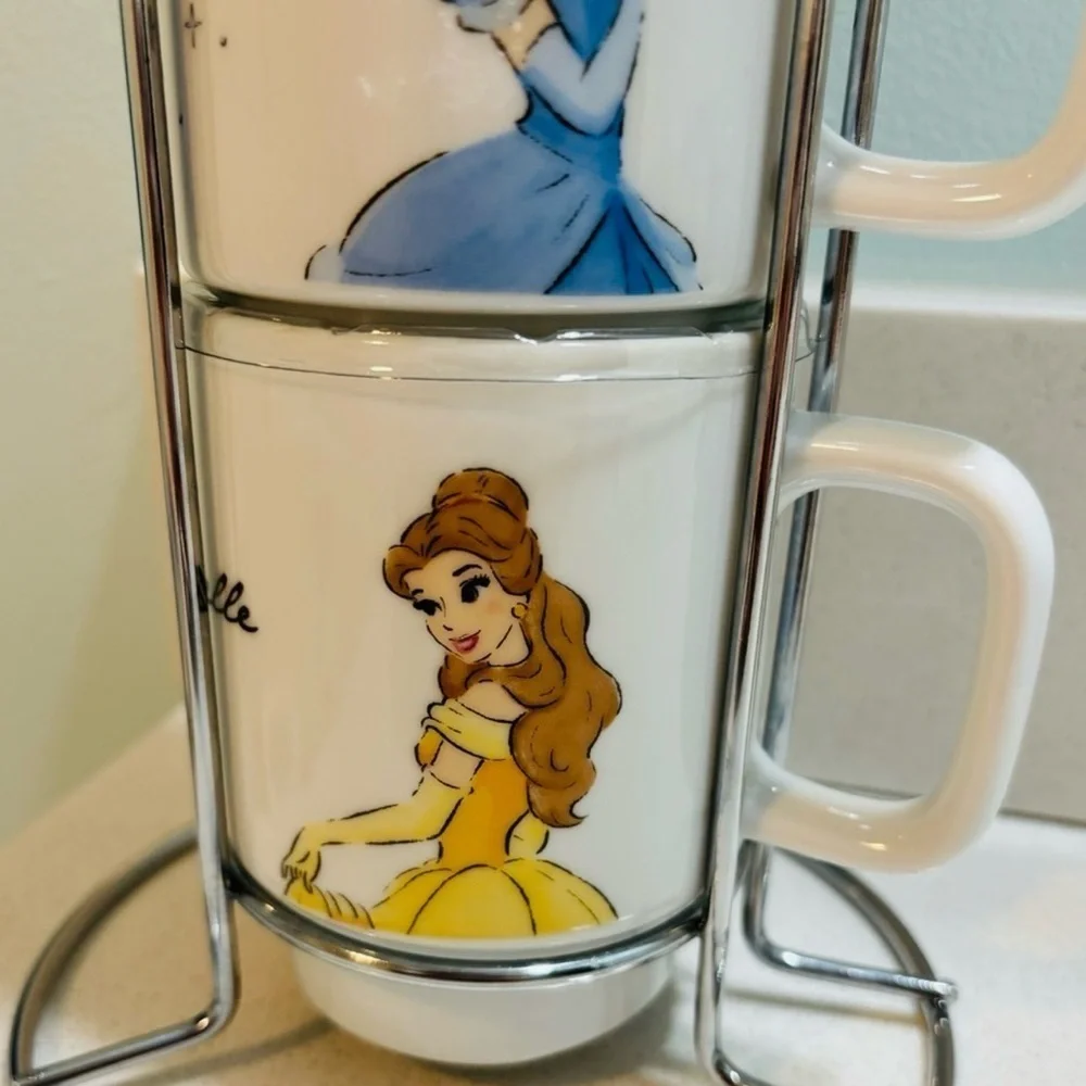 RARE Disney Princess Stackable Mug Set- Ariel, Belle, Cinderella, Snow White
