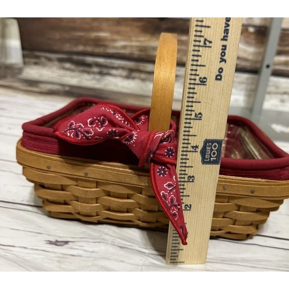 Longaberger Basket 2005 Red Striped Liner & Plastic Liner - 9” X 10.5” X 3.25”
