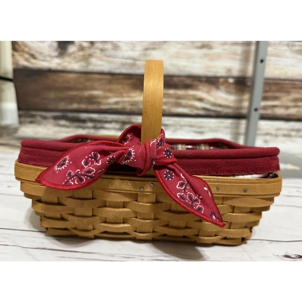 Longaberger Basket 2005 Red Striped Liner & Plastic Liner - 9” X 10.5” X 3.25”