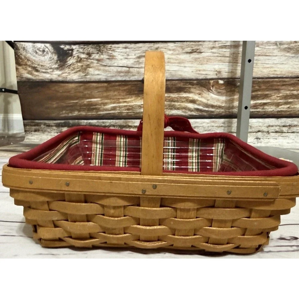 Longaberger Basket 2005 Red Striped Liner & Plastic Liner - 9” X 10.5” X 3.25”