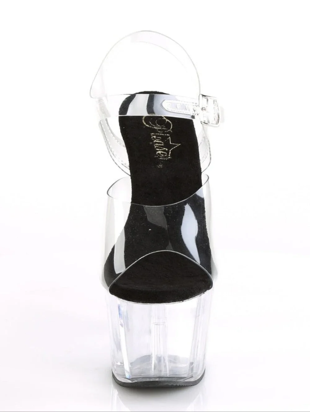 Pleaser Clear Platform Sandal with Ankle Strap - Clear