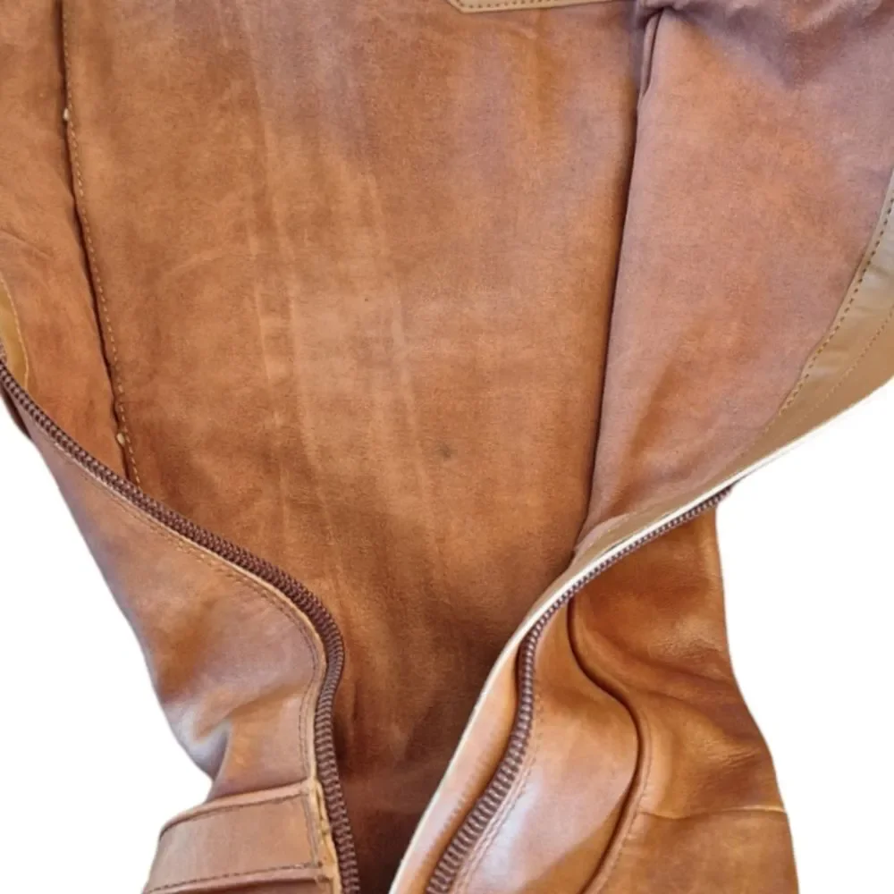 Gianni Bini Leather Knee High Riding Boots Cognac Brown Gold Buckles women's 6M
