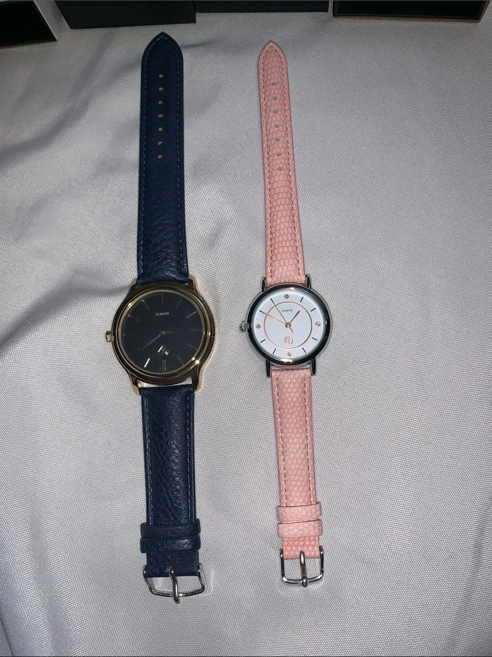 Two-Piece Women's Watch Set — Navy & Pink Leather-Strap Watches