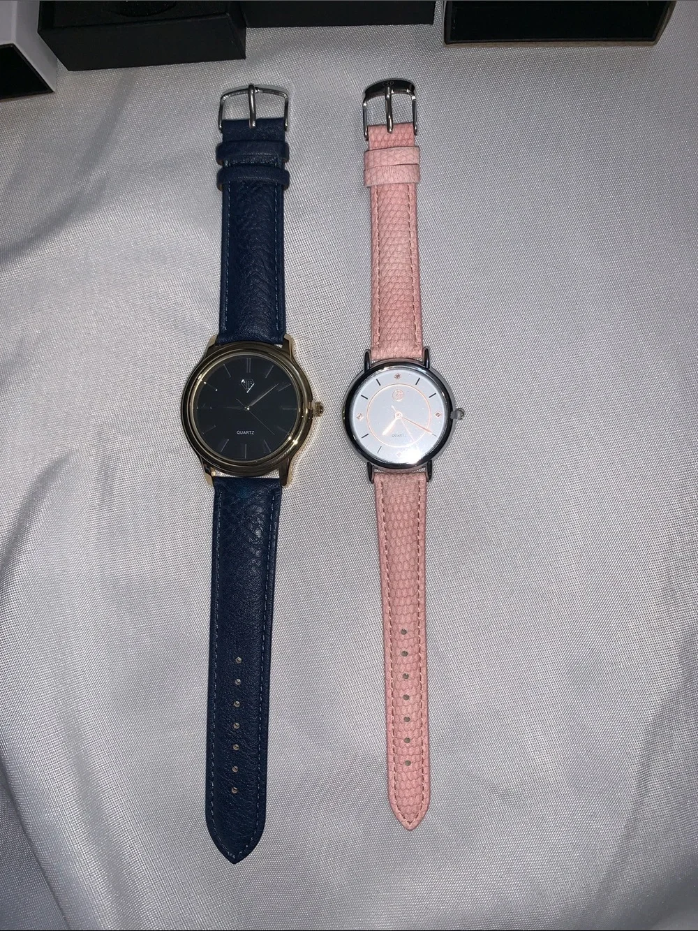Two-Piece Women's Watch Set — Navy & Pink Leather-Strap Watches