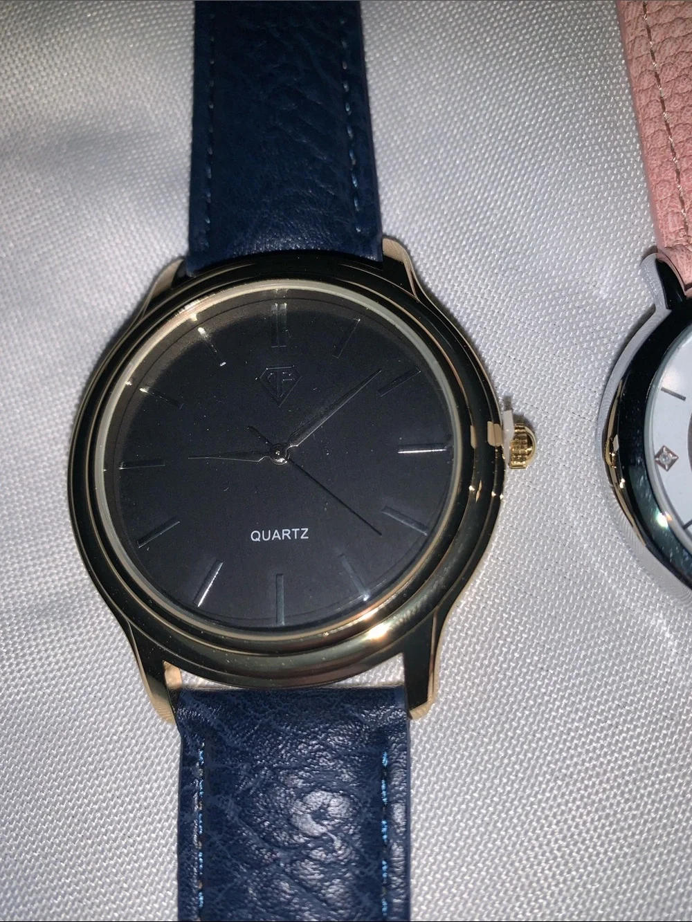 Two-Piece Women's Watch Set — Navy & Pink Leather-Strap Watches