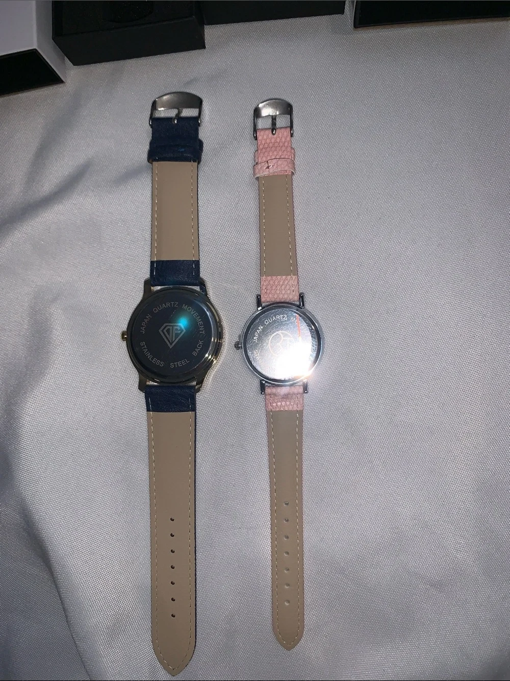 Two-Piece Women's Watch Set — Navy & Pink Leather-Strap Watches