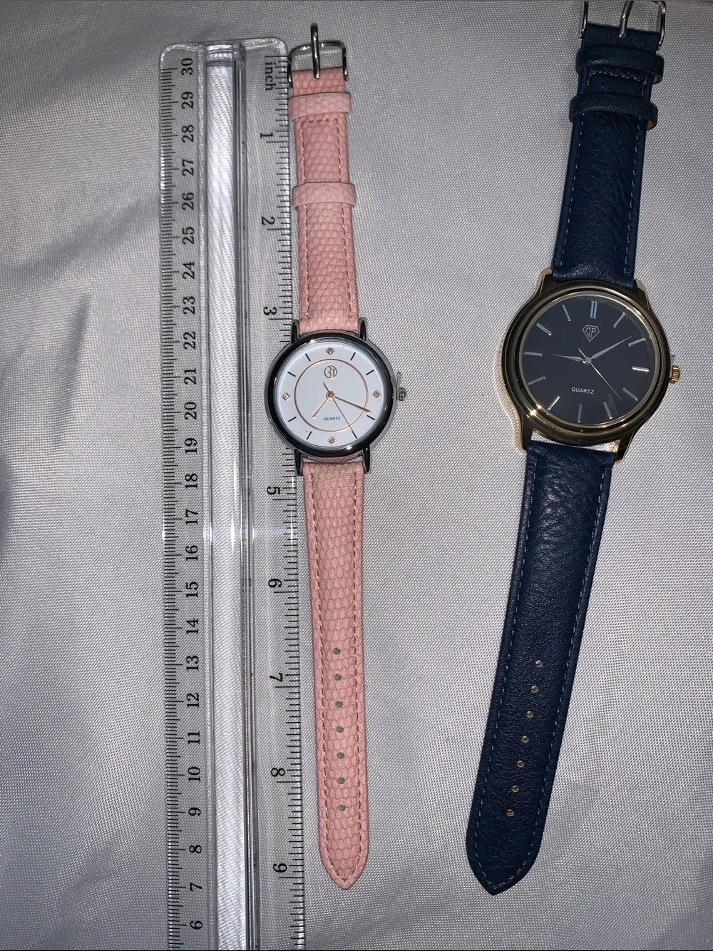 Two-Piece Women's Watch Set — Navy & Pink Leather-Strap Watches