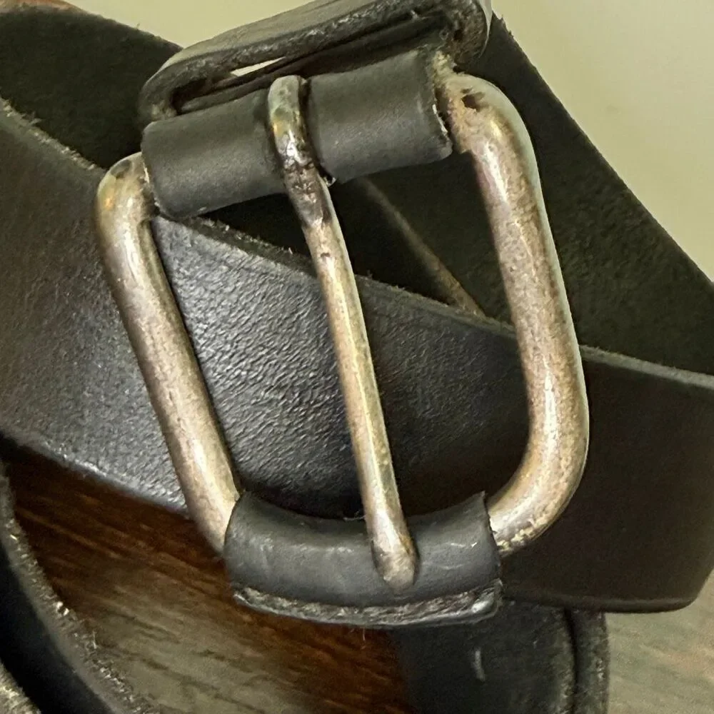 Leather black silver Women’s Belt medium 28-32” 1 1/4”