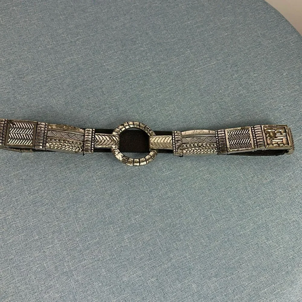 CHICO'S Limenta Stretch Belt Silver Hook Buckle Genuine Leather Size M/L