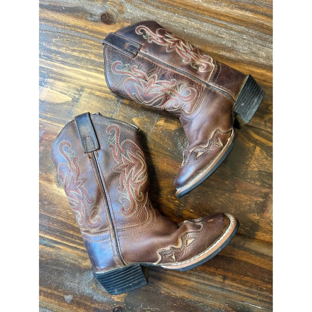 Smoky Mountain Boots Kids Brown Leather Cowboy Boots 3446C Size 10D‎ Square Toe