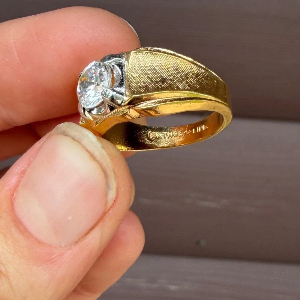 LIND 18K HGE Ring Mens Size 8.5 Gold Two Tone Cubic Zirconia Statement Band