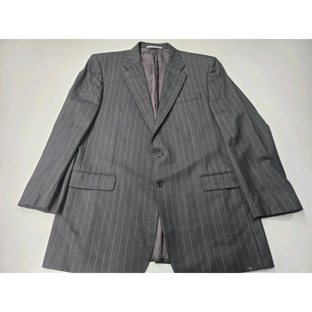 Loro Piana Super 130s Hickey Freeman Madison Wool Blazer Blk/Wht Stripe Size 46L