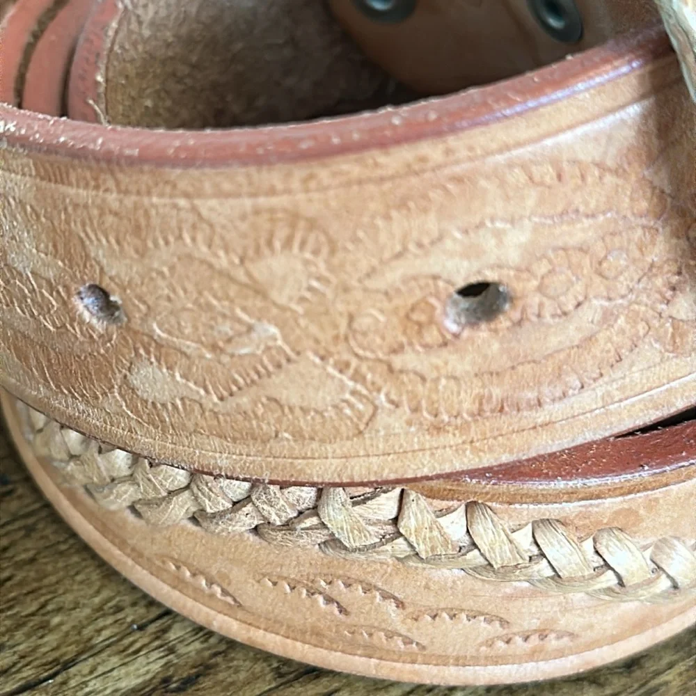 Tooled & Woven Genuine Leather Western Belt, Size 42, Made in Mexico