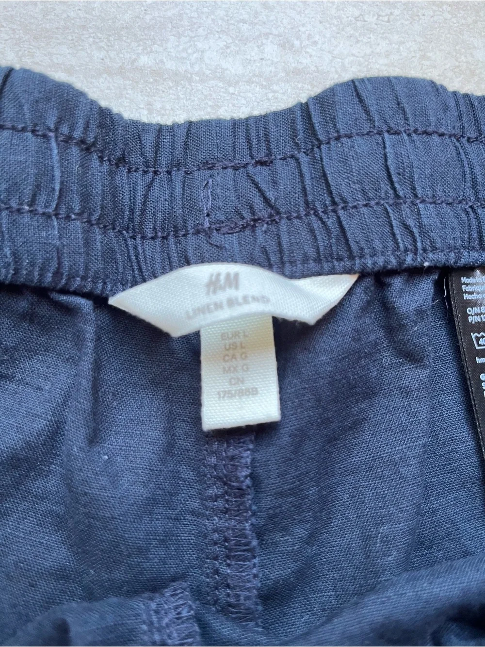 H&M Linen Cotton Jogger Pants Soft Black Drawstring Tapered Lightweight L
