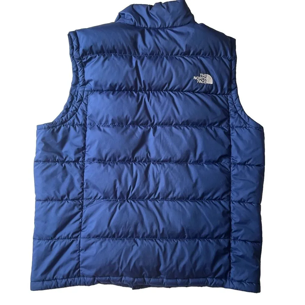 The North Face 550 Down Puffer Vest Mens Size XL Blue Full Zip Pockets Logo