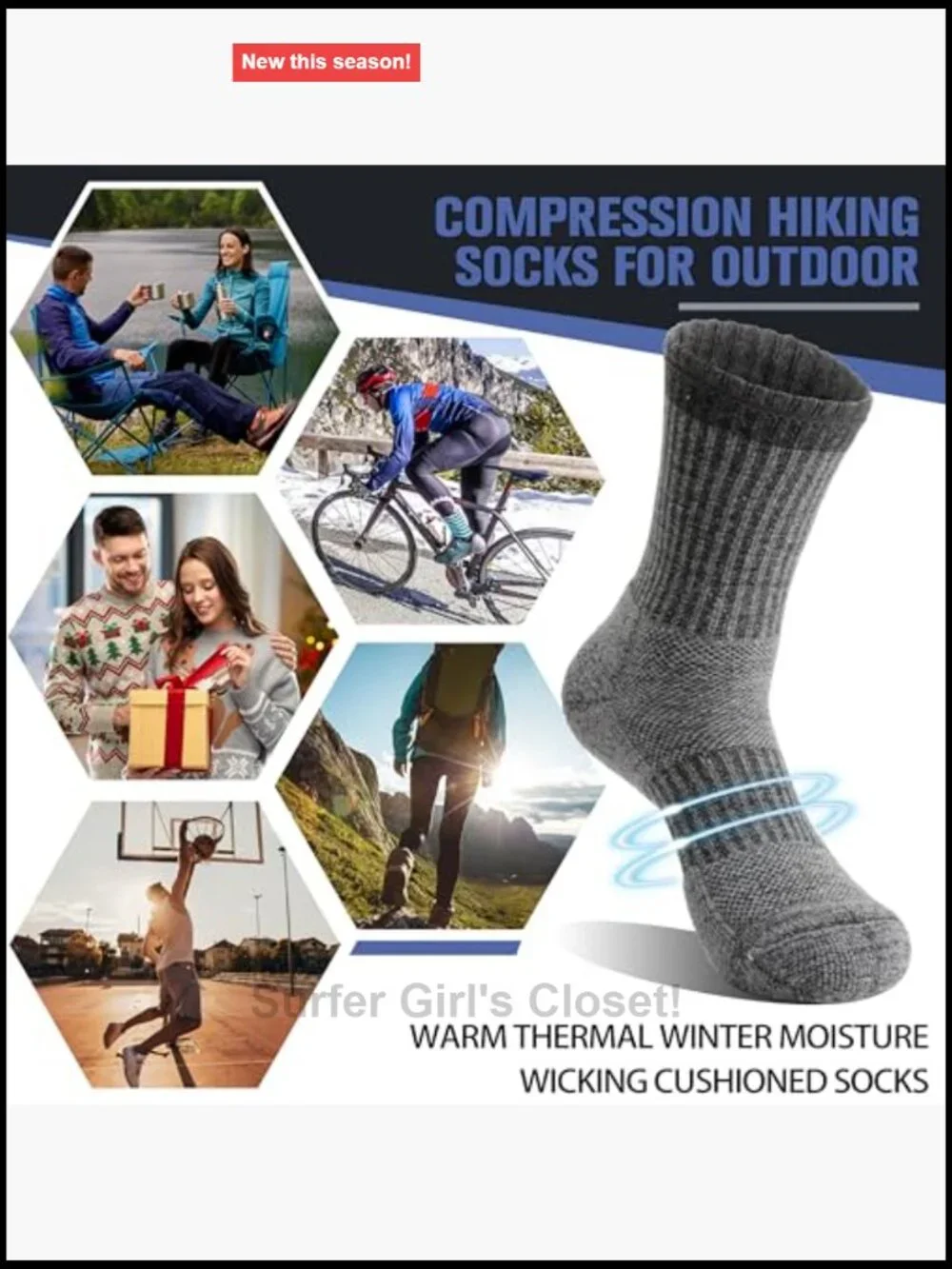 5 Pairs Merino Wool Hiking Socks Thermal Winter Cushion Outdoor Socks Unisex