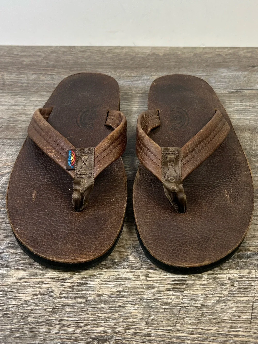 Rainbow “The Original” Brown Leather Flip Flop Sandals Men’s 10.5-11 Estimated