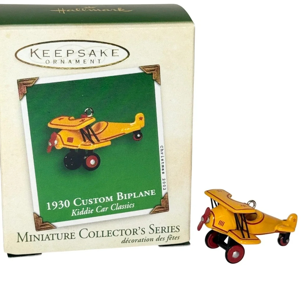 Hallmark 1930 Custom Biplane Kiddie Car Classics Miniature Ornament 2002 Yellow