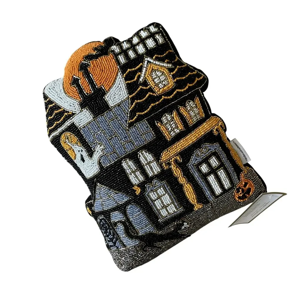Cupcakes & Cashmere Halloween Haunted House Beaded Pillow 12x16 Spooky Boo New