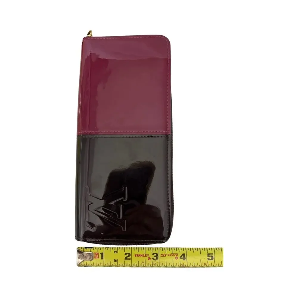 Louis Vuitton Vernis Clemence Wallet Magenta Brown Patent Leather With Dustbag