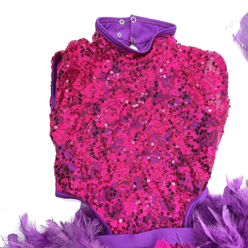 Weissman Showtime Girl Power Lipstick PinkPurple Sequin Feather Costume LC 13820