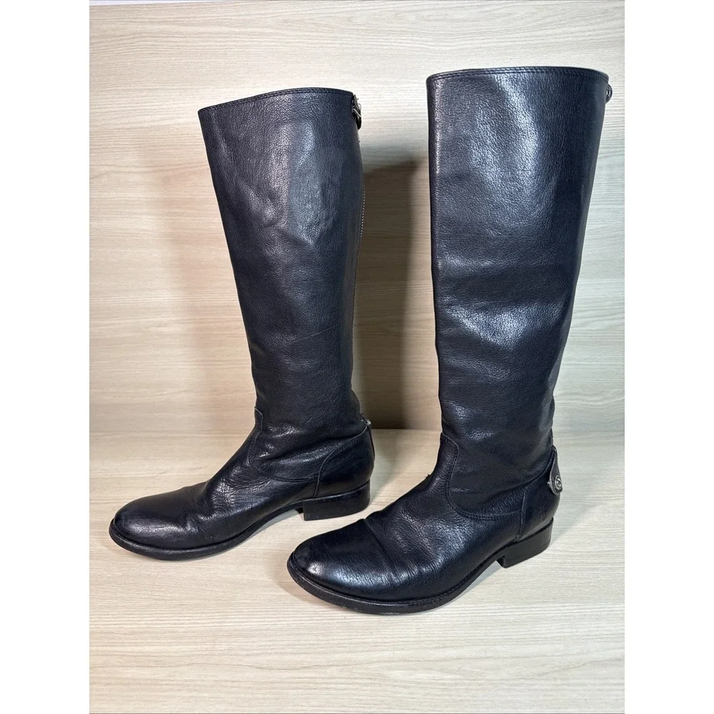 Frye 76430 Melissa Button Black Soft Leather Knee-High Riding Women's Boots 7.5B