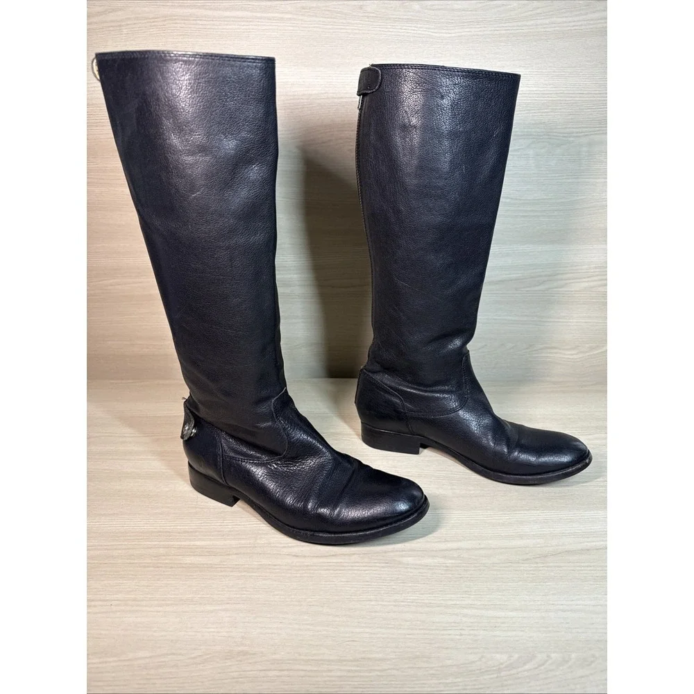 Frye 76430 Melissa Button Black Soft Leather Knee-High Riding Women's Boots 7.5B
