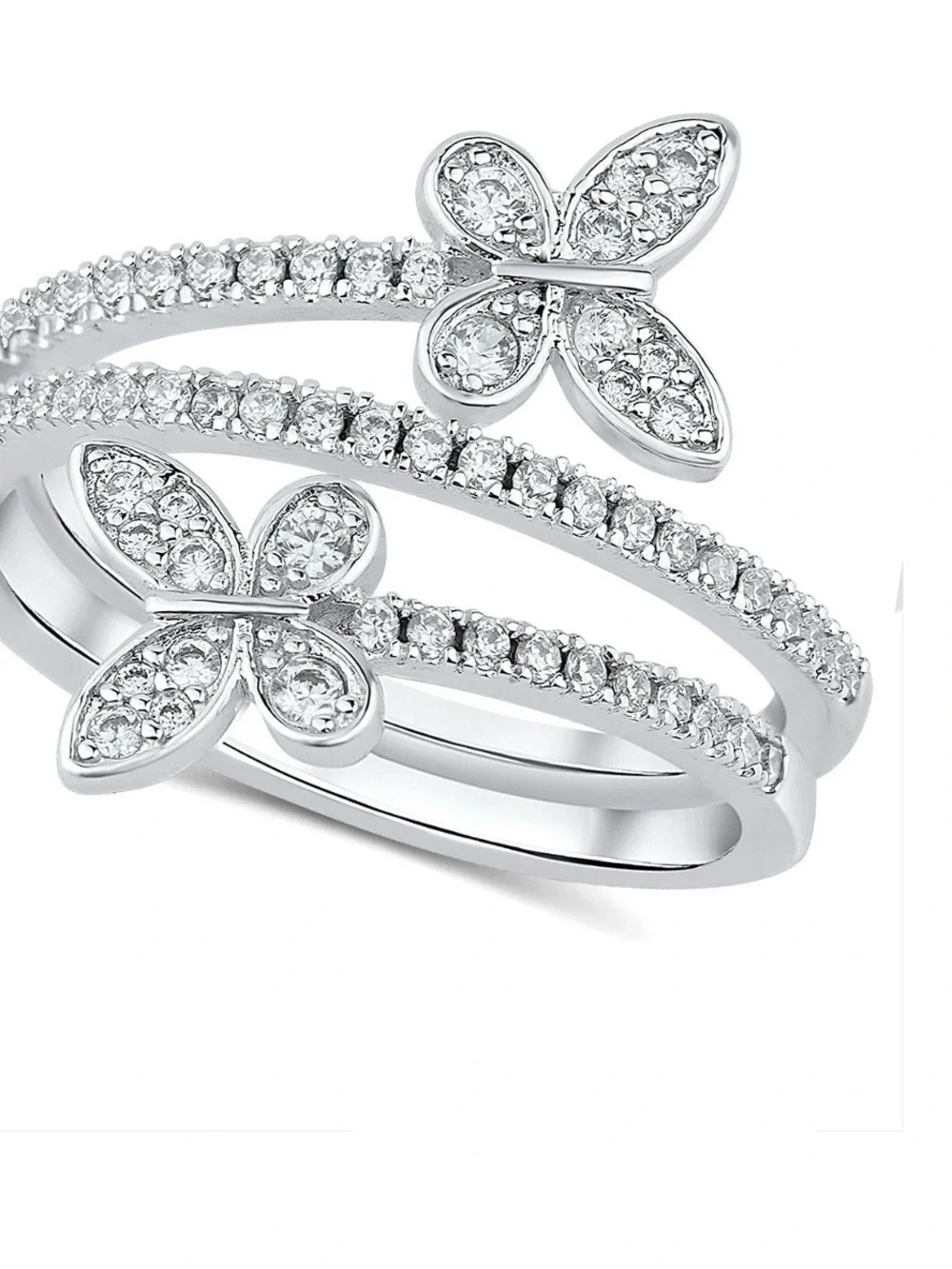 Crystal Butterfly Wrap Ring in Silver Tone - Women Jewelry