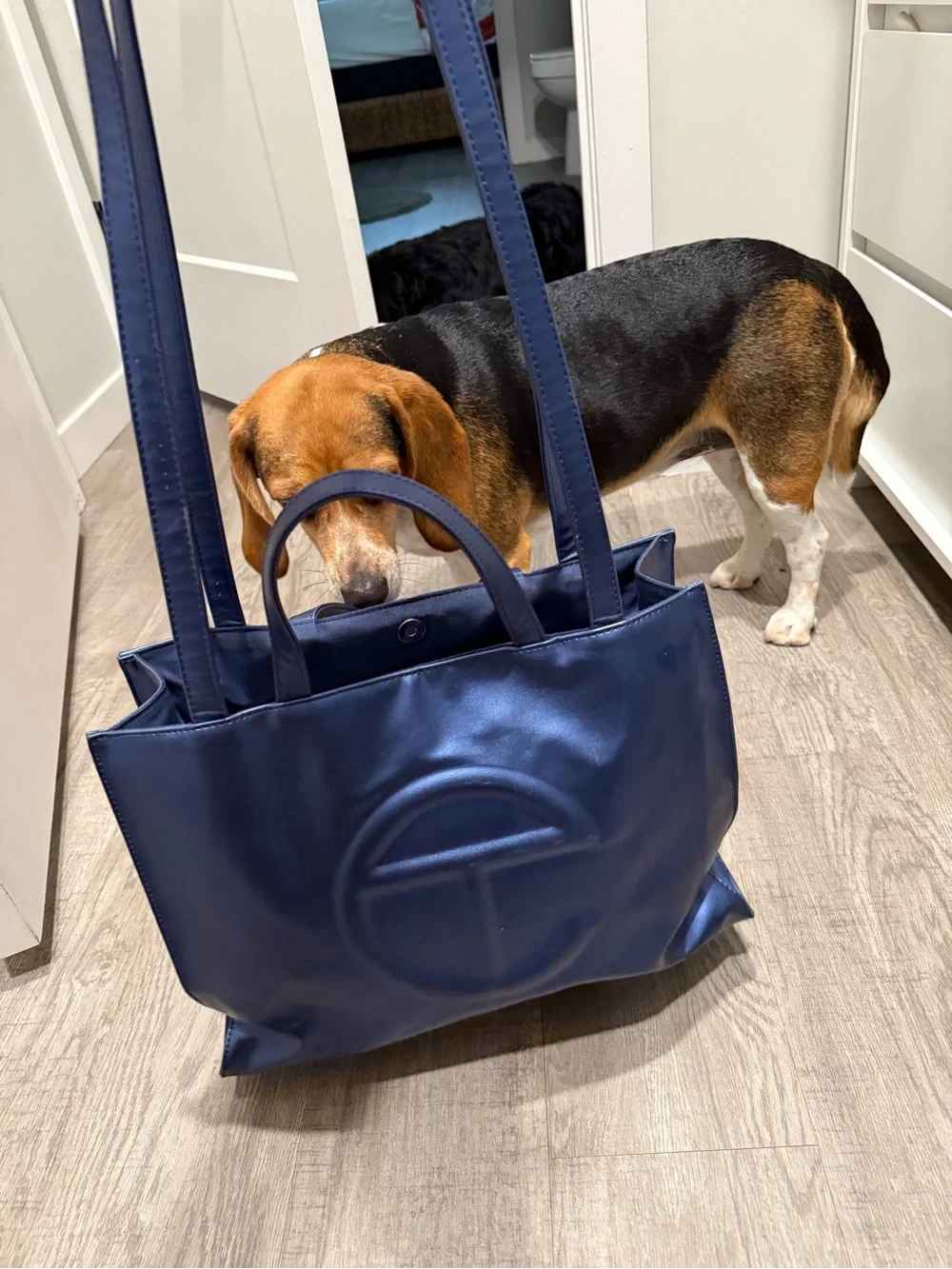 Telfar Navy Logo Small Shopping Bag Tote