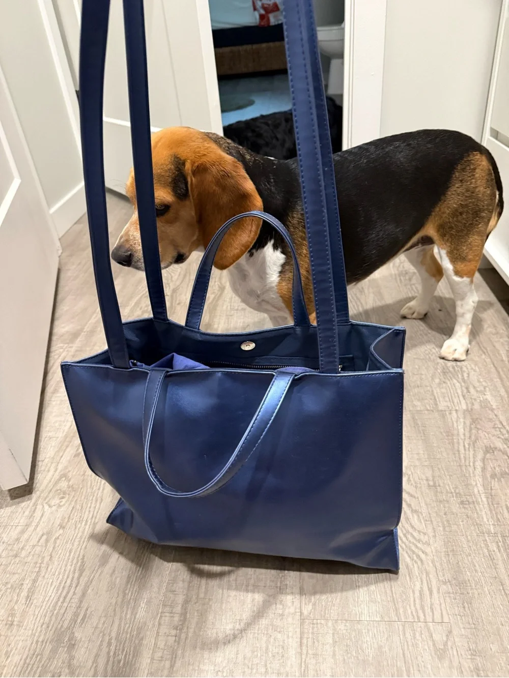 Telfar Navy Logo Small Shopping Bag Tote