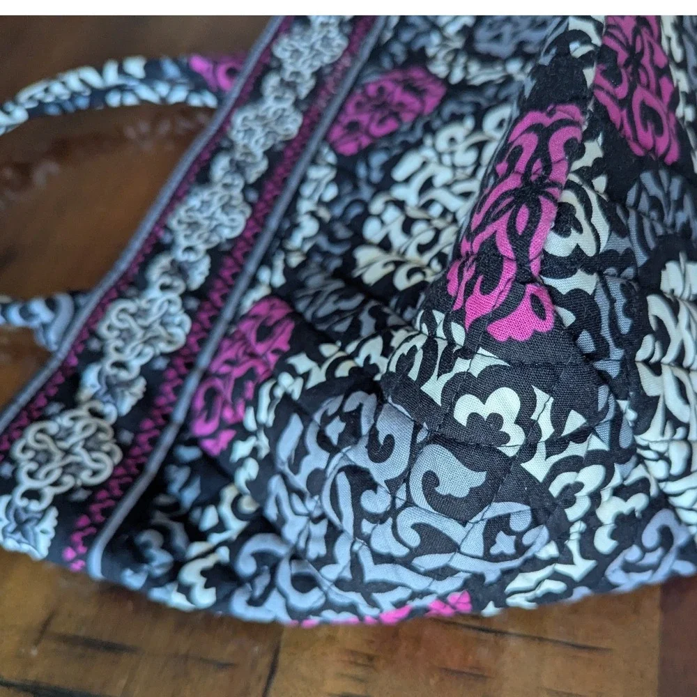 Vera Bradley Tote Shoulder Bag Black Magenta Retired Canterberry Quilted Cotton