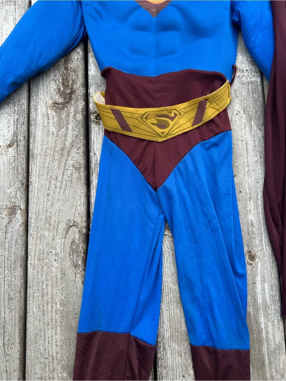Superman Costume Kids Size 10 12 Boys Padded Muscle Jumpsuit Cape DC Superhero