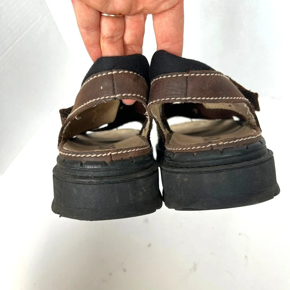 Y2K Skechers Mens Brown Leather Fisherman Sandals Platform Lug Sole sz 9 Chunky