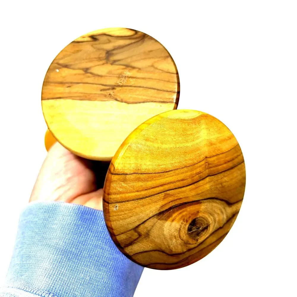 Carved wood candle stick holders barley twist woodgrain PAIR blond & brown