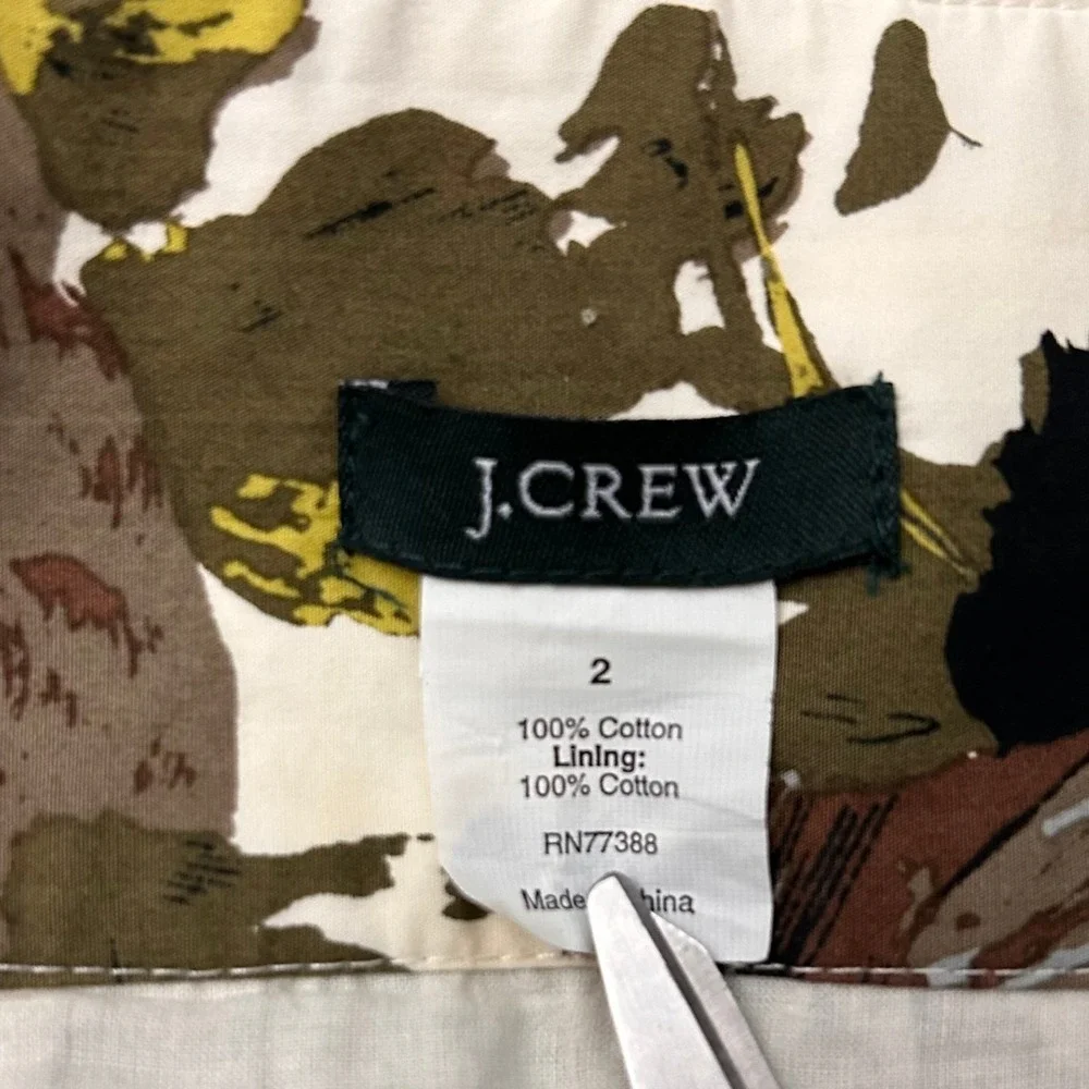 J.Crew Skirt Women 2 Brown A-Line Midi Multi Floral Print Cotton‎ Lined
