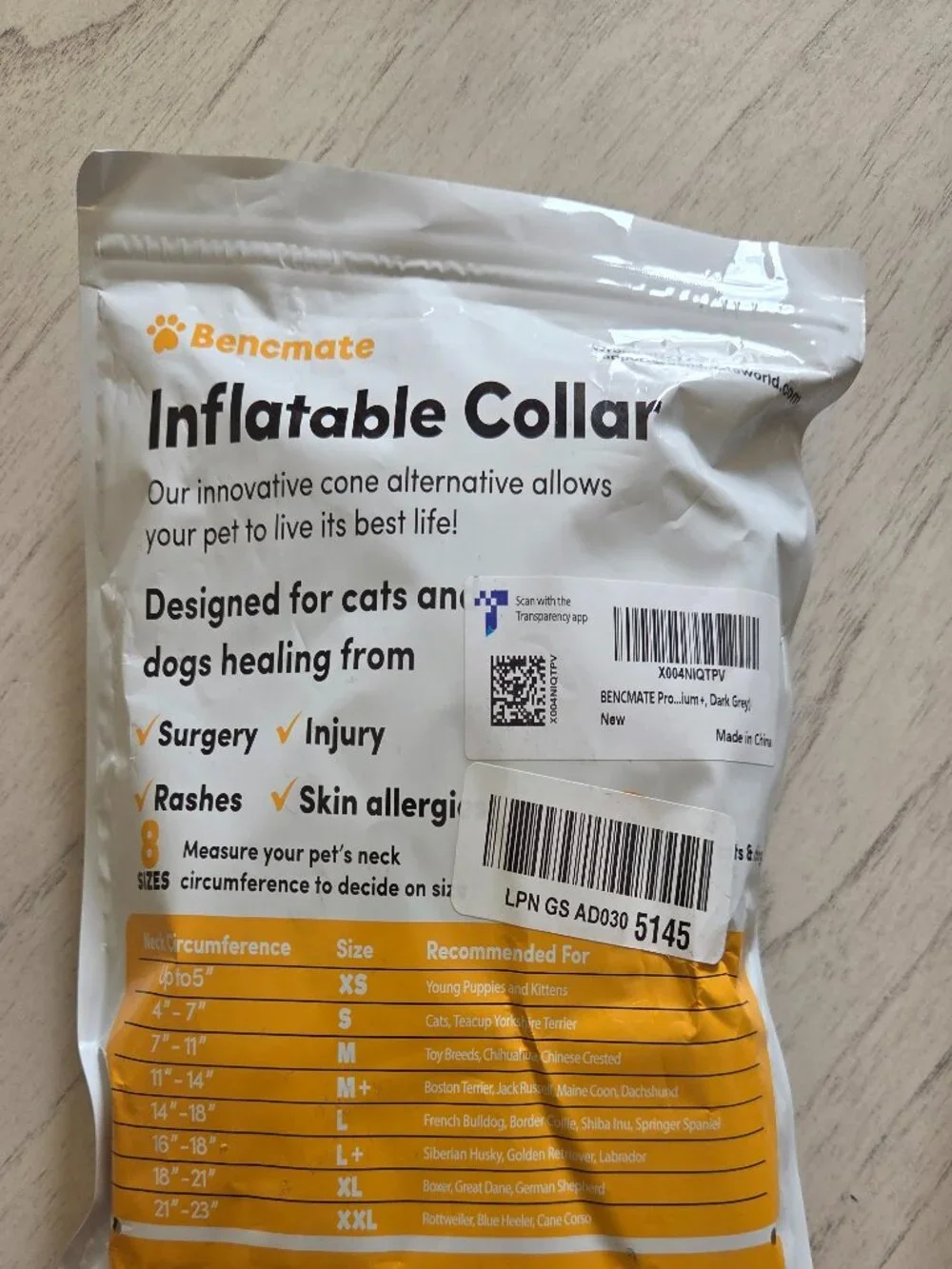 New in bag Bencmate Inflatable Collar for Dogs/Cats