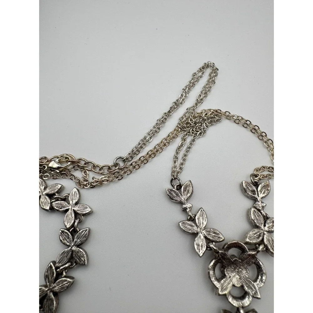 Vintage Napier Necklace Bracelet Set Red Rhinestone  Silver Tone Floral Signed