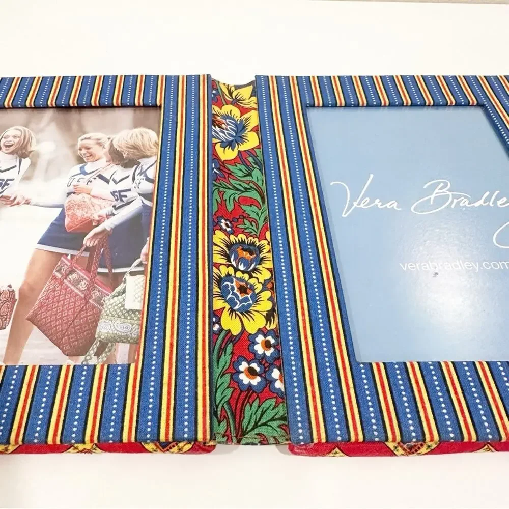 Vera Bradley Vintage Floral Garden Striped Fabric Double Photo Frame 4x6