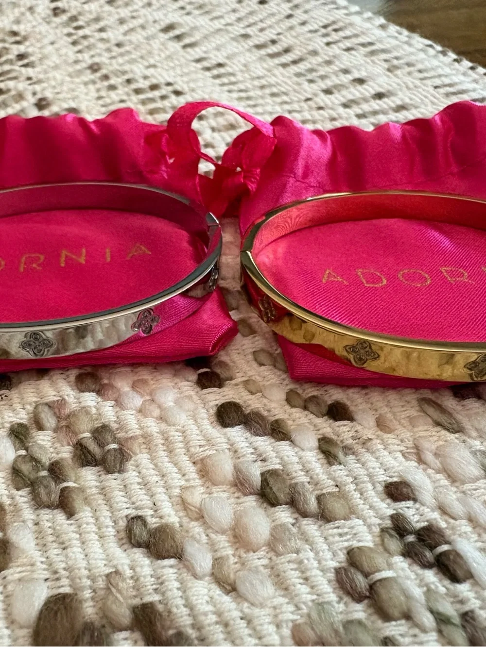 Adornia Silver Tone Hinged Bangle Bracelet with Pink Pouch