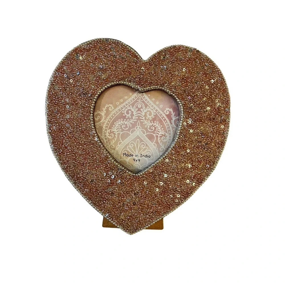 Heart Shaped Wooden Photo Frame with Beads Decoration