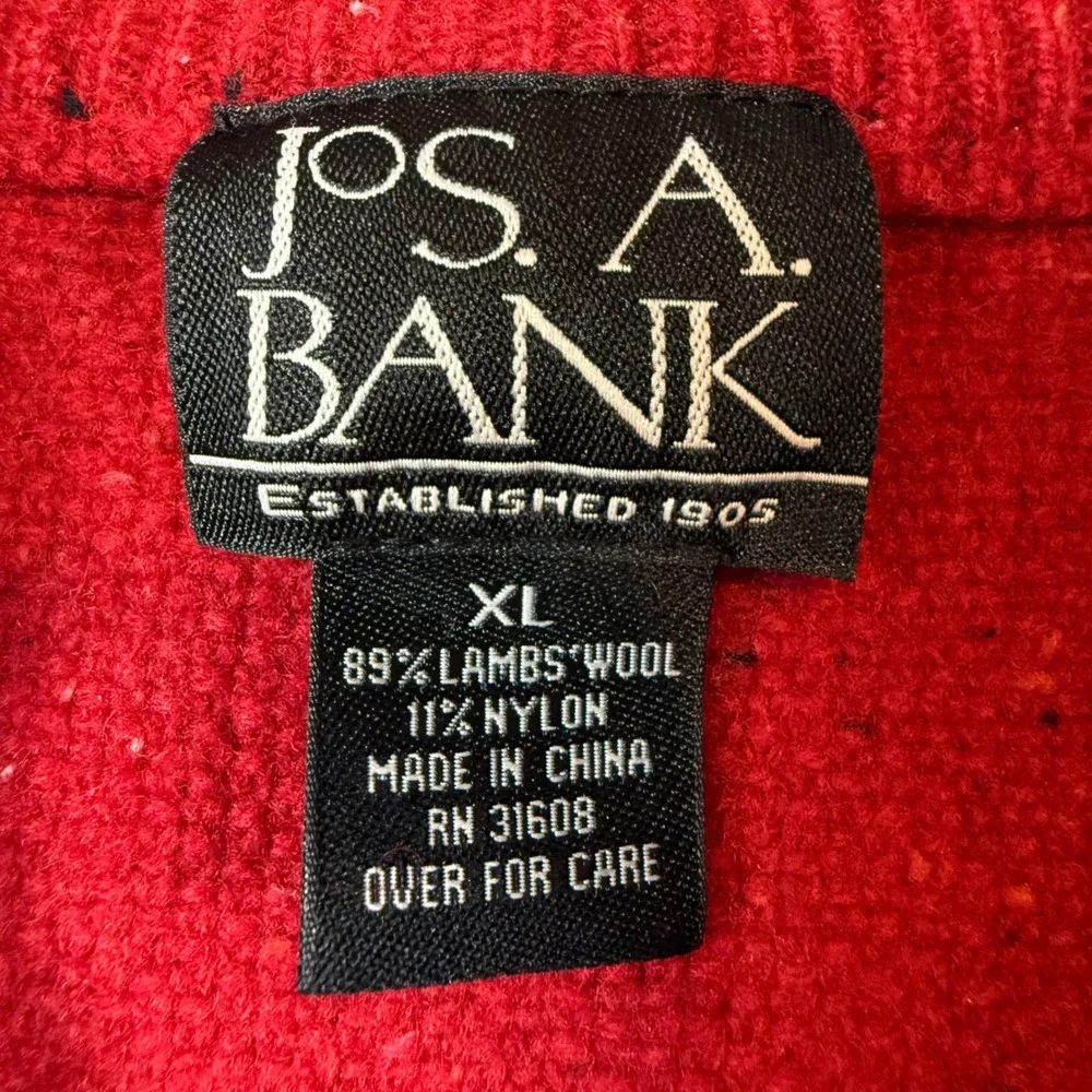 Jos. A. Bank Quarter Zip Sweater Mens XL Red Lambswool Blend Donegal Speckled