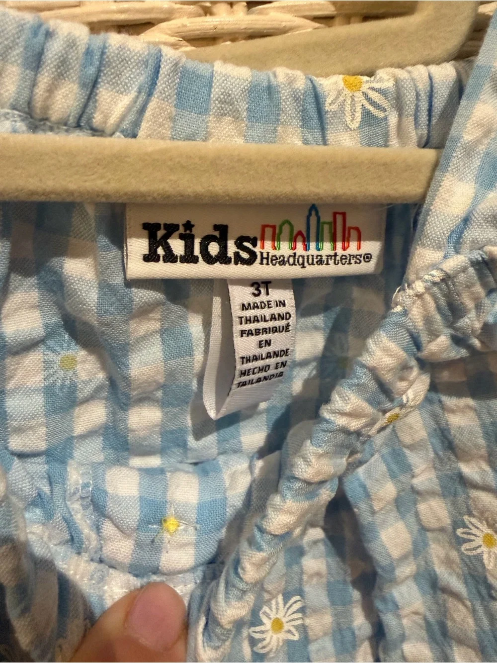 Toddler Girls Light Blue Gingham Seersucker Daisy Shirt and Shorts Set 3T NWOT