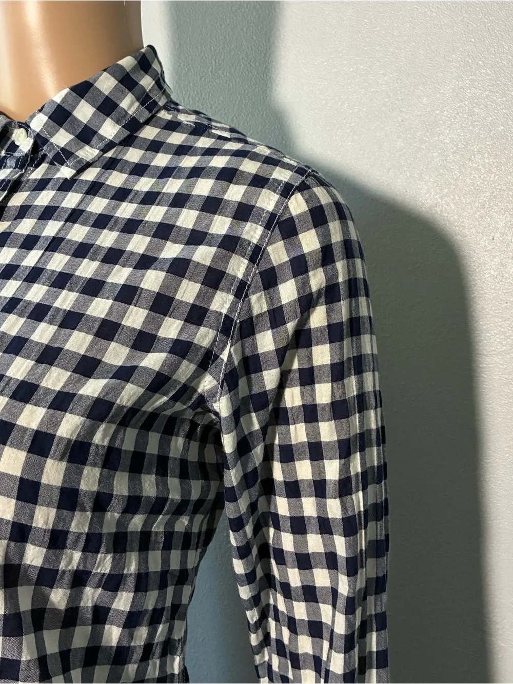 J.Crew Women's 0P Petite Boy Shirt Blue White Gingham Button Down Cotton Blend