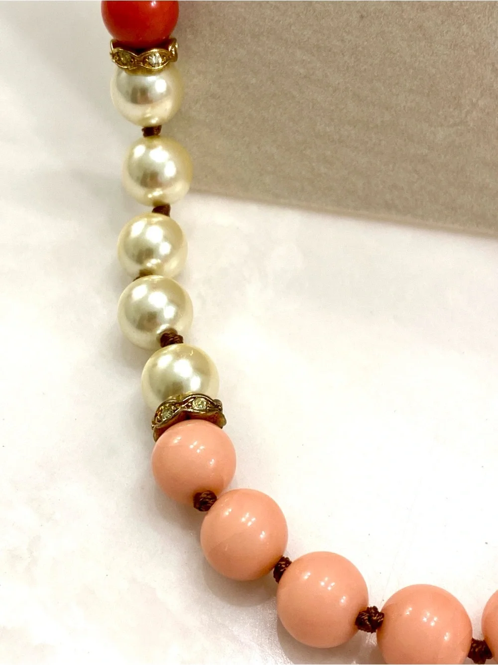 J. Crew Gold, Coral and Pink Beaded Necklace