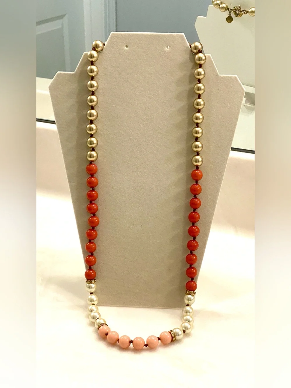 J. Crew Gold, Coral and Pink Beaded Necklace