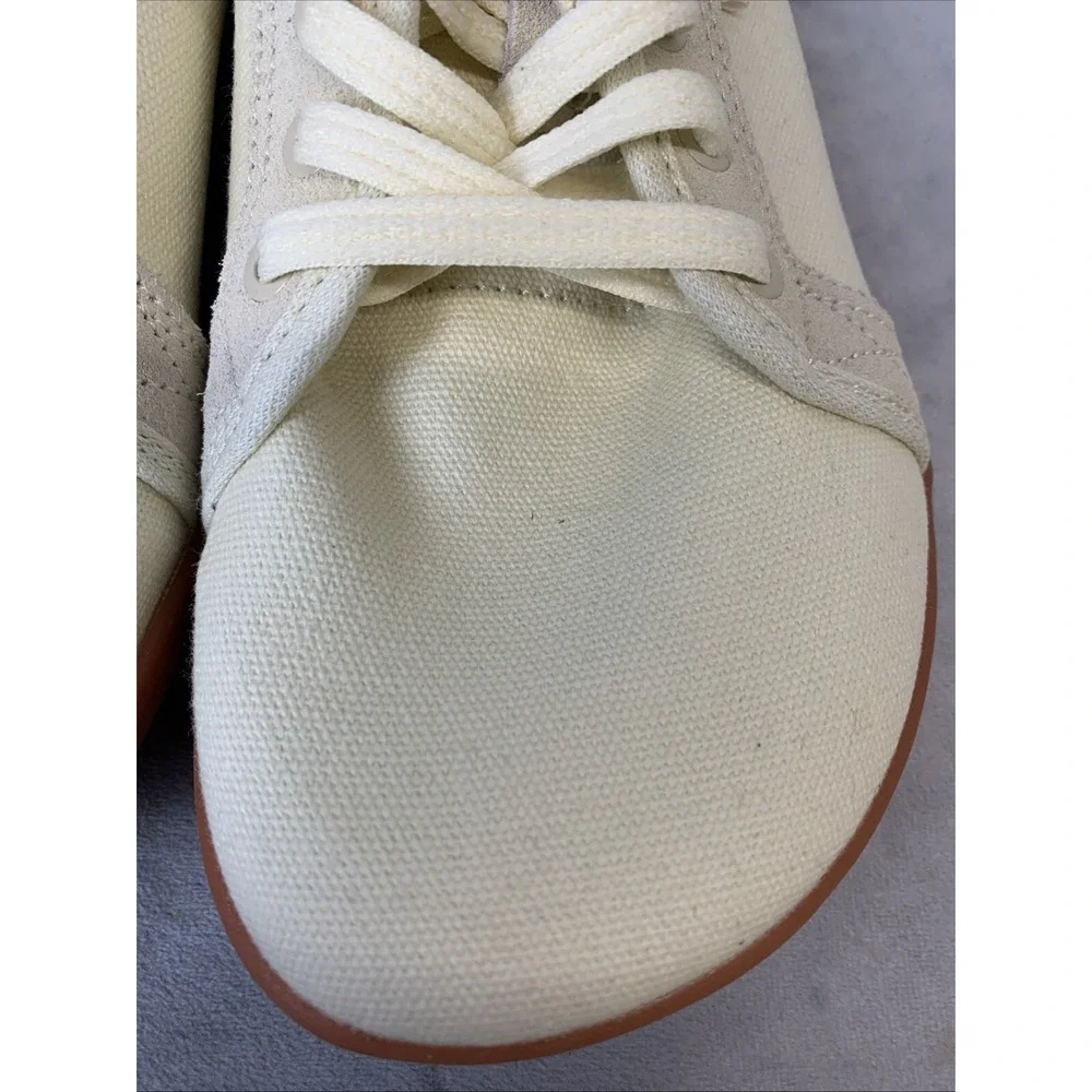 WHITIN Barefoot Shoe Men's Size 4 EU 37 Wide Cream Canvas‎ Box Toe Minimalist