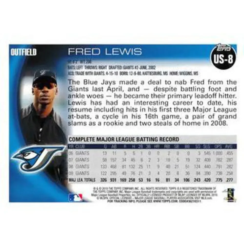 2010 Topps Update Fred Lewis US-8 Toronto Blue Jays