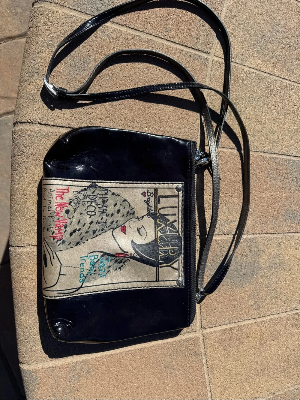 Brighton Black Crossbody with Art Deco Graphic Panel