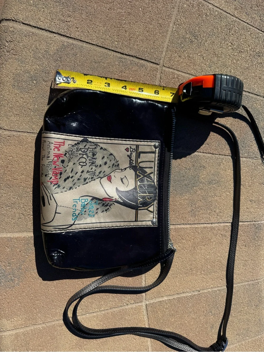 Brighton Black Crossbody with Art Deco Graphic Panel